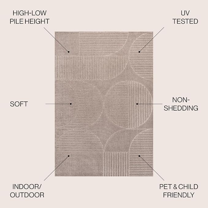 JONATHAN Y Nordby High-Low Arch Striped Indoor/Outdoor Area Rug, 8x10, Taupe/Beige, for Patio, Backyard, Living Room, Bedroom, Office, Hose-Washable (SCN104D-8)