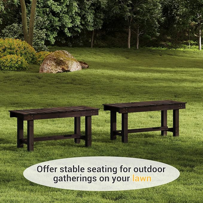 Wood Outdoor Garden Bench 35" Backless Bench 2-Person Seat 100% Solid Fir Carbonized Weatherproof Patio Bench Indoor Bathroom Seat Entryway Shoe Bench for Garden Porch Backyard Pool Balcony (Small)