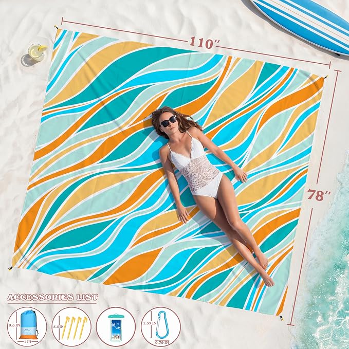 Famstar Beach Blanket Oversized Extra Large 78"X81"/10'X9',Waterproof Sandproof Beach Blanket 2-8 Adults Lightweight Durable for Travel Camping Hiking Picnic