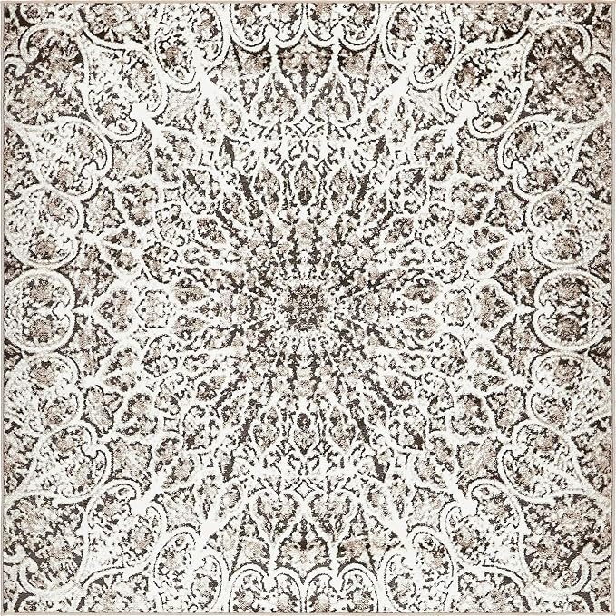 Unique Loom Sofia Collection Area Rug - Grace (6' Square, Brown/ Ivory)