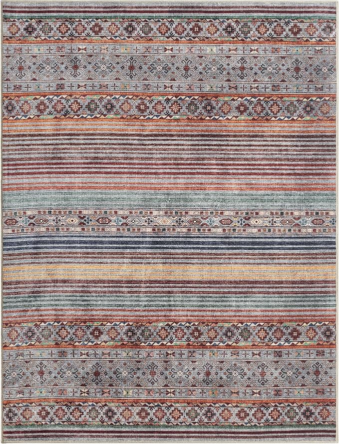 Keen Home Design Vintage Washable Area Rug, Non-Slip Low Pile, 5x7 | Machine Washable Cotton Chenille, 0.25In Low Pile, Rubber Non-Slip Back; Living Room, Bedroom, Dining Room, Office