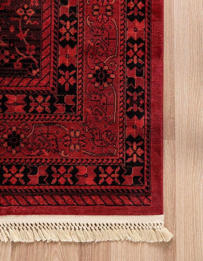 Unique Loom Tekke Collection Area Rug - Sheibani (9' x 12' Rectangle, Red/ Black)