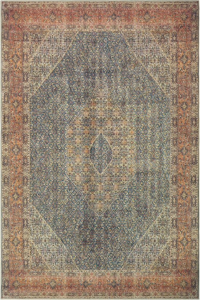 Keen Home Design Vintage Washable Area Rug, Non-Slip Low Pile, 9x12 | Machine Washable Cotton Chenille, 0.25In Low Pile, Rubber Non-Slip Back; Living Room, Bedroom, Dining Room