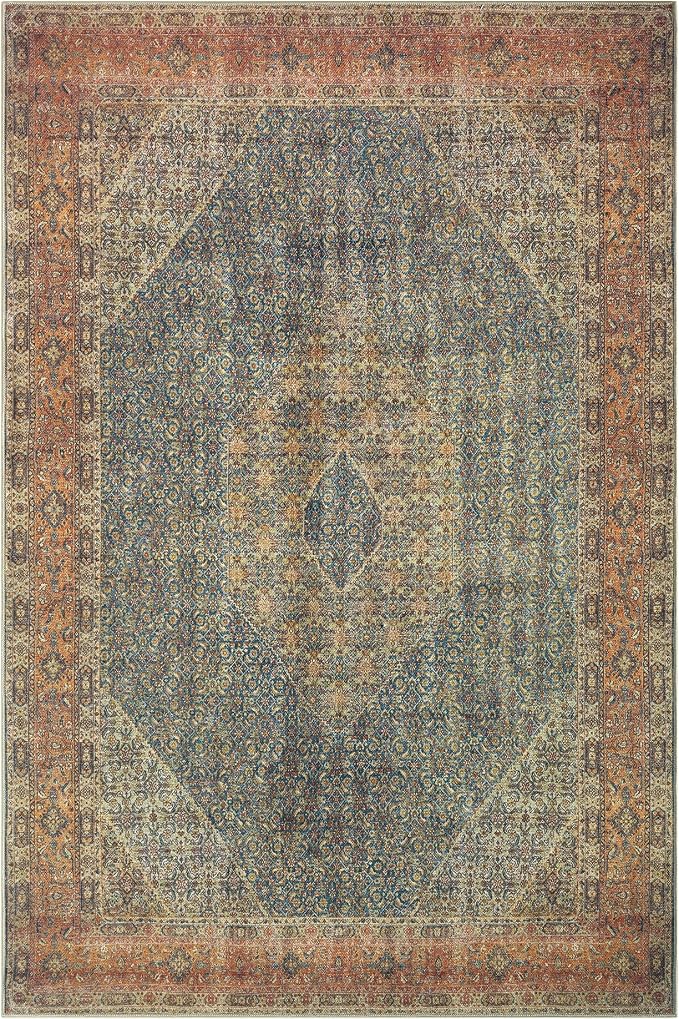 Keen Home Design Vintage Washable Area Rug, Non-Slip Low Pile, 8x10 | Machine Washable Cotton Chenille, 0.25In Low Pile, Rubber Non-Slip Back; Living Room, Bedroom, Dining Room, Office