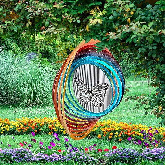Aoedelyart Wind Spinner Creates a Fluttering Butterfly 3D Animations Effect,Wind Spinners Ouddoor Butterfly Gift for Women/Grandma/Mom/Wife,12inch Mandala Wind Spinner Hanging Garden Yard Art Decor
