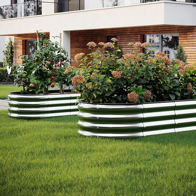 ZFHgarden Galvanized Metal Planter Round Raised Garden Bed Kit for Gardening Outdoor，3x3x1ft 2 Grow Garden Box Raised Flower Bed，Round Galvanized Planter Outdoor Large Metal Fire Pit Ring