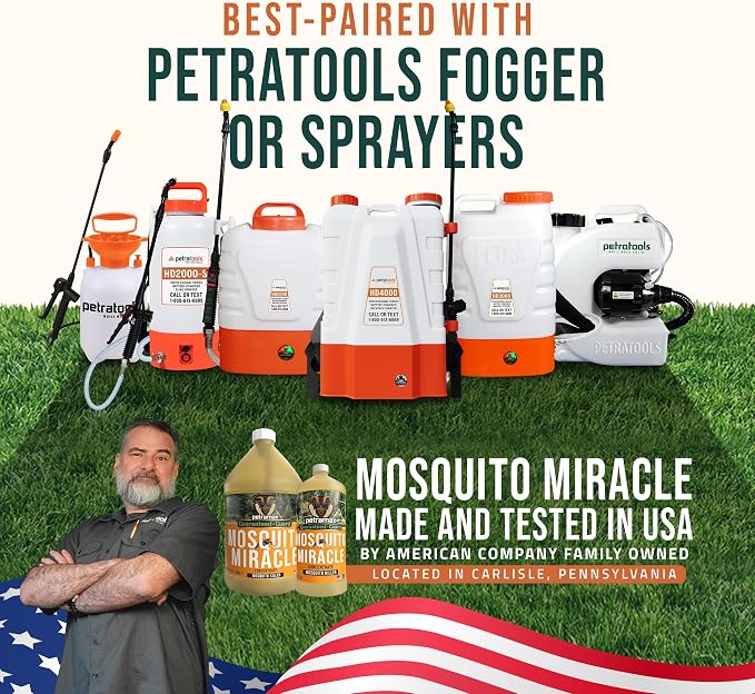 PetraMax Miracle Outdoor Mosquito Spray for Yard Pet Safe Concentrate 1 Gal (Makes up to 32 Gallons) - Mosquito Fogger Liquid Concentrate Tested to Kill - Fogger Machine Spray Lawn Treatment for Pests