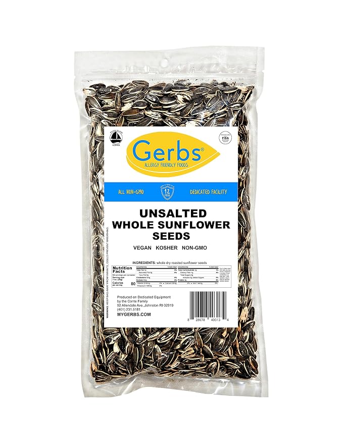 Unsalted Sunflower Seeds in Shell by Gerbs – 4 LBS - Top 11 Food Allergen Free & Non GMO - Premium Dry Roasted Whole Sunflower Seed – COG USA