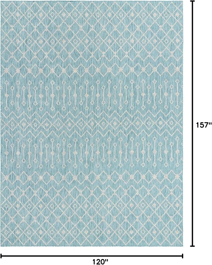 Unique Loom Outdoor Trellis Collection Area Rug - Tribal Trellis (10' x 13' 1" Rectangle, Aqua/ Ivory)