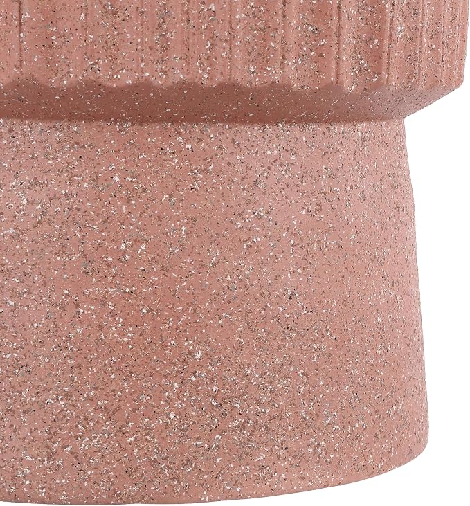JONATHAN Y Louisa 19" Fluted Outdoor Accent Table, All-Weather Pink Terrazzo Pedestal Garden Stool, Small Round Side Table for Patio, Porch, and Living Room TBL1102C