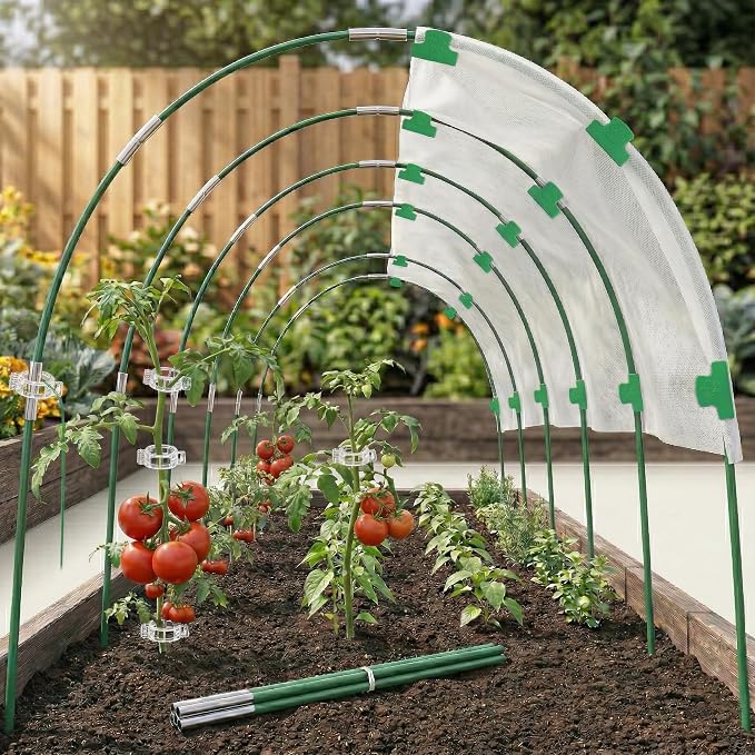 60PCS Garden Hoops for Raised Beds & 30PCS Tomato Clips, Greenhouse Hoops for Netting, Rust-Free Diameter 0.23” Plant Support Garden Stakes Can Cover 2.8ft-3.5ft in Width (60PCS+30 Clips)