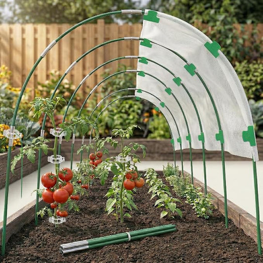 60PCS Garden Hoops for Raised Beds & 30PCS Tomato Clips, Greenhouse Hoops for Netting, Rust-Free Diameter 0.23” Plant Support Garden Stakes Can Cover 2.8ft-3.5ft in Width (60PCS+30 Clips)