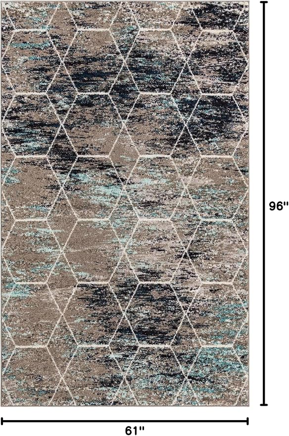 Unique Loom Trellis Frieze Collection Area Rug - Geometric (5' x 8', Blue Multi/ Ivory)