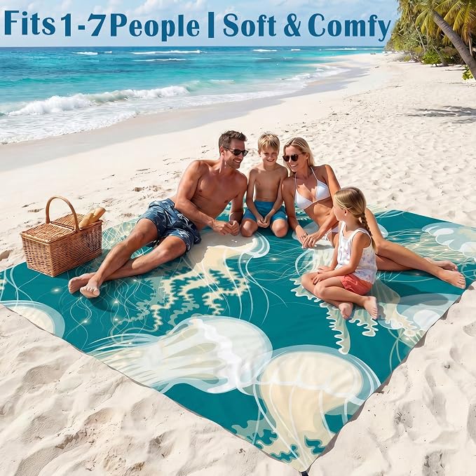 Famstar Beach Blanket Oversized Extra Large 78"X81"/10'X9',Waterproof Sandproof Beach Blanket 2-8 Adults Lightweight Durable for Travel Camping Hiking Picnic