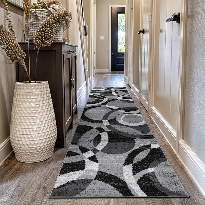 Rugshop Abstract Circles Contemporary Runner Rug Gray 2'7" x 12' | High Traffic, Rectangular, Size 2'7" x 12', Living Room, Bedroom, Dining Room, Home Office, Kitchen, Entryway, Hallway