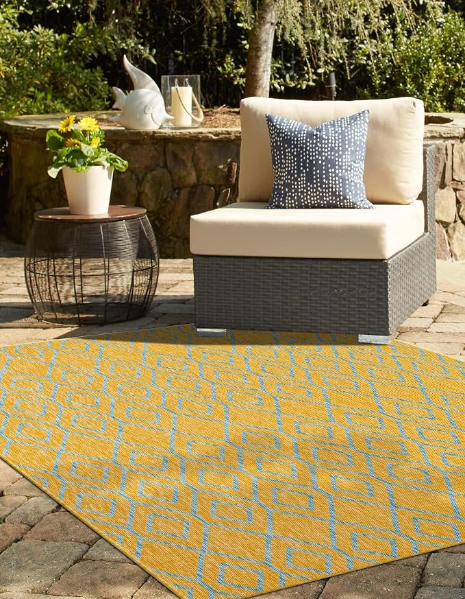 Jill Zarin Outdoor Collection Area Rug - Turks and Caicos (5' 3" x 8' Rectangle Yellow and Aqua/Light Blue)