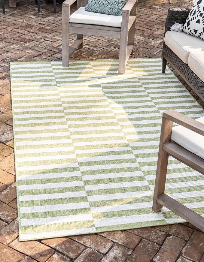 Unique Loom Outdoor Striped Collection Area Rug - Striped (5' 1" x 8' Rectangle, Green/Ivory)