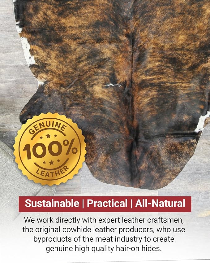 HIDES BAZAAR Dark Brown Brindle Cowhide Rug 6x8 ft, Real Hair on Hide Rug | Dark chocolate brown brindle stripes. Genuine hair on hide tanned soft, one of one cow skin anchor for cabin or modern homes