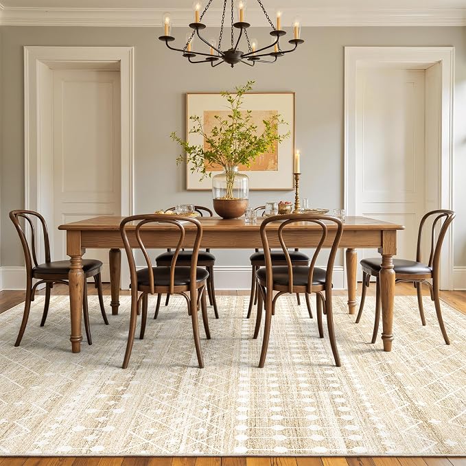 Miukiki 5x7 Washable Area Rug for Living Room, Soft Non Slip Rug Beige | Non-Slip Thin Throw Rug for Bedroom Kitchern Dining Room Office, Low Pile Indoor Floor Carpet with Vintage Pattern 5'x7'