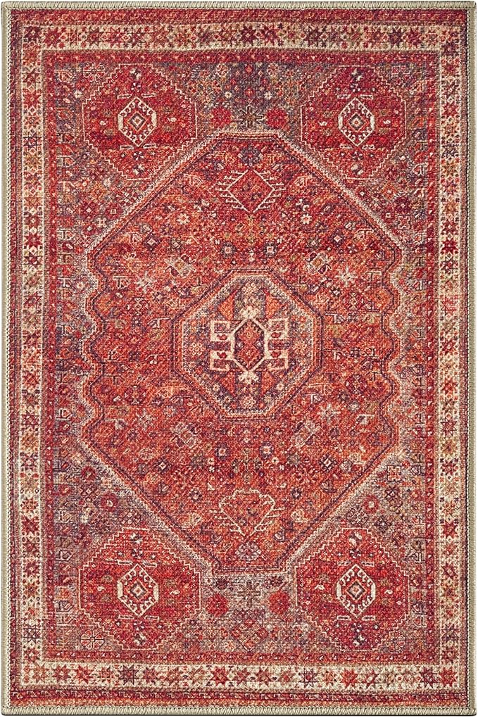 Keen Home Design Vintage Washable Entryway Rug, Non-Slip Low Pile, 2x3 | Machine Washable Cotton Chenille, 0.25In Low Pile, Rubber Non-Slip Back; Kitchen, Entryway, Bathroom, Bedside