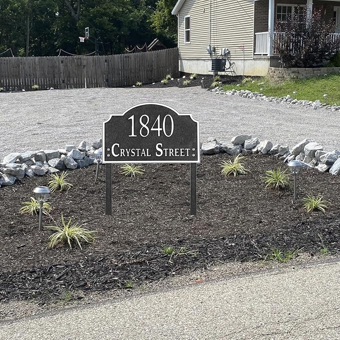 Lawn Address Sign - Personalized House Number Sign Plaque,Address Plaque,House Address Numbers for Outside House Lawn,Yard,Ground,Garden,Drive Way with Metal Stakes(Silver)