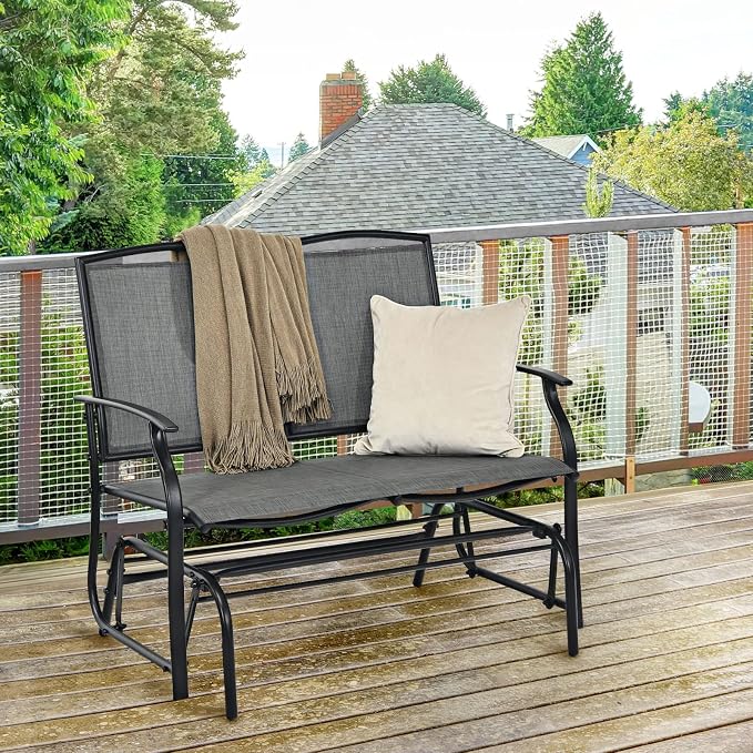 Outdoor Swing Glider Chair for 2 Persons, Rocking Seating Patio Bench w/Coated Steel Frame, Patio Loveseat for Backyard, Garden (Grey)