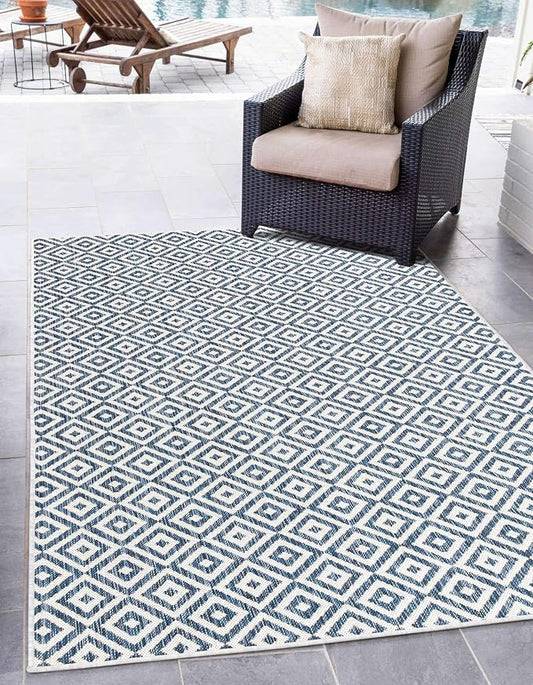 Unique Loom Outdoor Collection Area Rug - Costa Rica (6' 1" x 9' Rectangle, Blue/ Ivory)