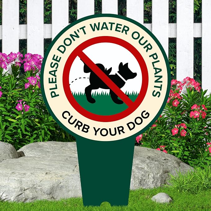 Please Don't Water Our Plants, Curb Your Dog - Funny Sign, 11"x21" Inches, Heavy Duty Integrated Ground Stakes, Indoor/Outdoor Use, Rust Free Aluminum Composite, Made in USA by My Sign center