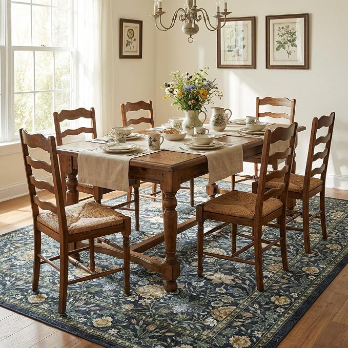 GarveeHome Area Rugs 8x10 for Living Room, Floral Large Washable Rug Soft Non Slip Carpet Indoor Thin Accent Rug for Bedroom Dining Room Playroom Nursery Home Decor