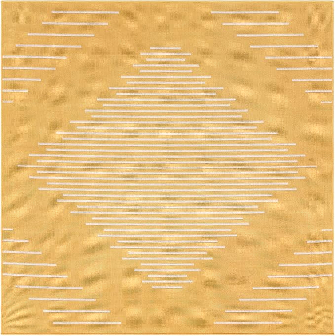Unique Loom Outdoor Modern Collection Area Rug - Tambor (7' 1" Square, Yellow/ Ivory)