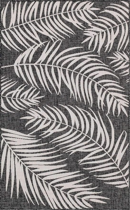 Unique Loom Outdoor Botanical Collection Area Rug - Palm (5' 1" x 8' Rectangle, Charcoal/ Ivory)