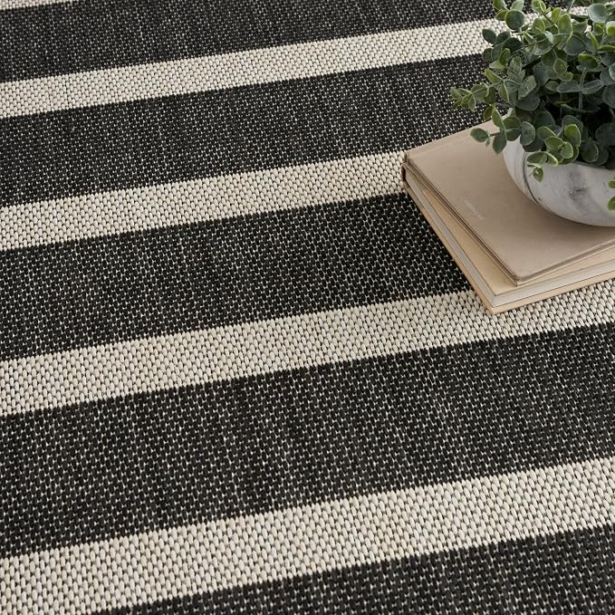 Nourison Home Positano Black Ivory 9' x 12' Area Rug - Easy Clean, Non Shedding, Bed Room, Living Room, Dining Room, Kitchen (9' x 12')