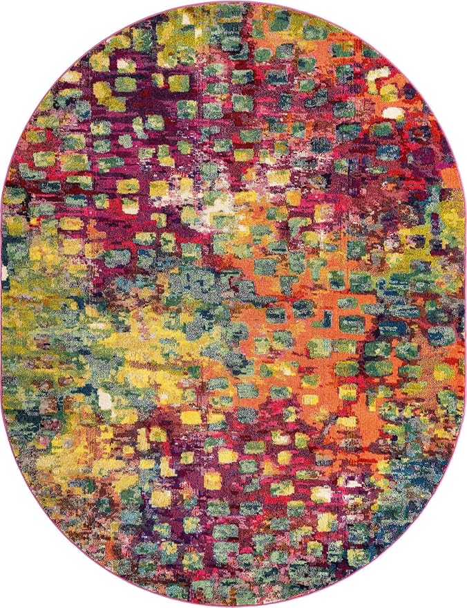 Unique Loom Jardin Collection Colorful, Vibrant, Abstract, Modern Area Rug (7' 11 x 10' 0 Oval, Multi/Blue)