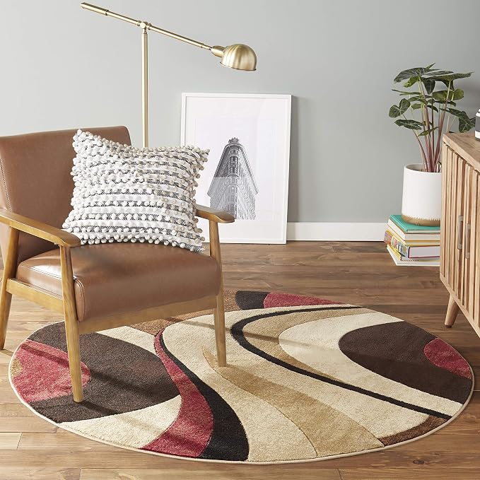 Home Dynamix Tribeca Slade Modern Area Rug, Abstract Brown/Red 5'2" Round, Model Number: TRIBECA 6NR