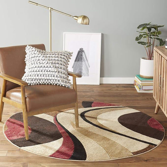 Home Dynamix Tribeca Slade Modern Area Rug, Abstract Brown/Red 5'2" Round, Model Number: TRIBECA 6NR