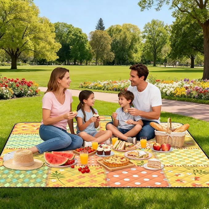 Extra Large Picnic Blanket Waterproof,80"x 80"Foldable Machine Washable Beach Blanket,Outdoor Blanket for 6-8 Adults,Suitable for Indoor Crawling,Park Beach,Camping,Hiking,Family Travel(Colorful)