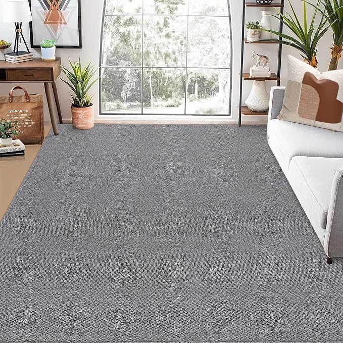 Garvee 9x12 Modern Solid Color Rug for Bedroom Large Living Room Rug, Grey | Non Slip Backing Washable Stain Resistant Non Shedding Textured Neutral Weaving Low Pile Rugs for Nursery Dining Room