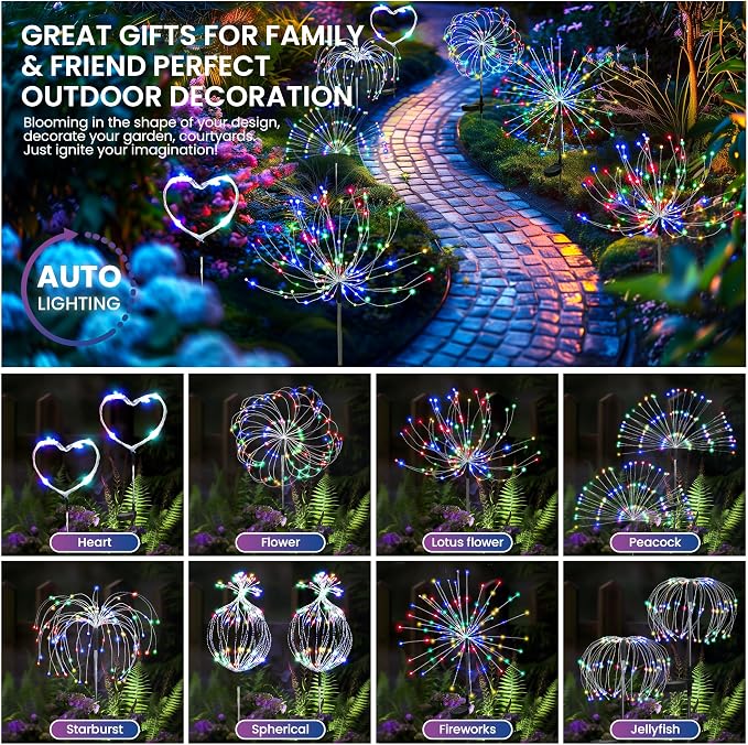 PEVOROS Garden Decor Solar Lights Outdoor,120LED Waterproof Colorful Solar Fairy Garden Lights for Outdoor Decoration,Yard, Patio, Porch,Flower Pot,Pathway (2Pack)