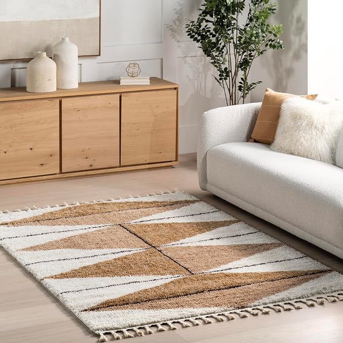 nuLOOM Kali Light Brown Diamond Power Loomed Area Rug, 9' x 12' | Nuloom Kali Diamond 9' x 12' Shag Area Rug for Living Room Bedroom Dining Room Nursery, Light Brown