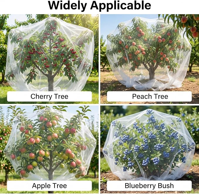6.5x6.5x6.5Ft Extra Large Fruit Tree Netting Cover with Zipper & Drawstring, Garden Mesh Netting for Protecting Plants from Birds,Bug& Squirrels,Ultra Fine Weather Resistant Tree Netting