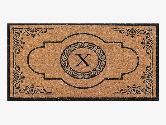 A1HC Natural Coir Monogrammed Doormat for Outside Entrance, Heavy Duty, Low Profile, Anti-Shed Treated Front Door Mat, Easy to Clean, Long Lasting Entryway Doormats - 30"x48"