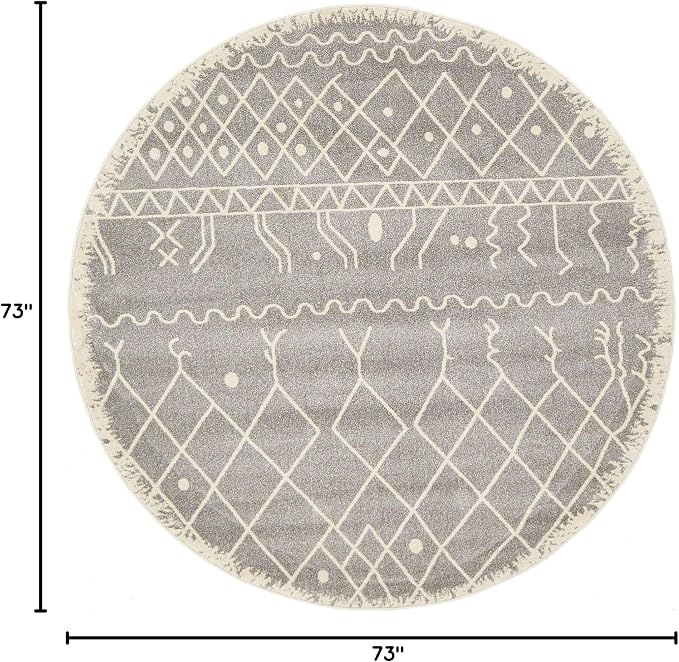 Unique Loom Fez Collection Tribal, Moroccan, Bohemian Area Rug (6' 0 x 6' 0 Round, Gray/ Beige)