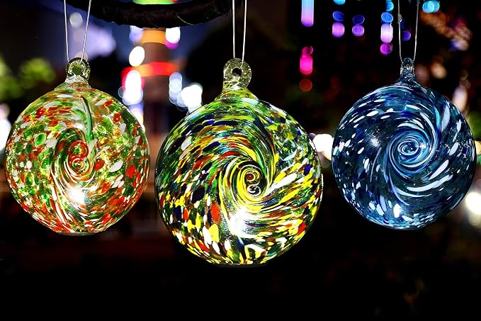 6-Inch Solar Powered Hanging Galaxy Glass Gazing Ball Outdoor Garden Decoration (Aqua-Blue)