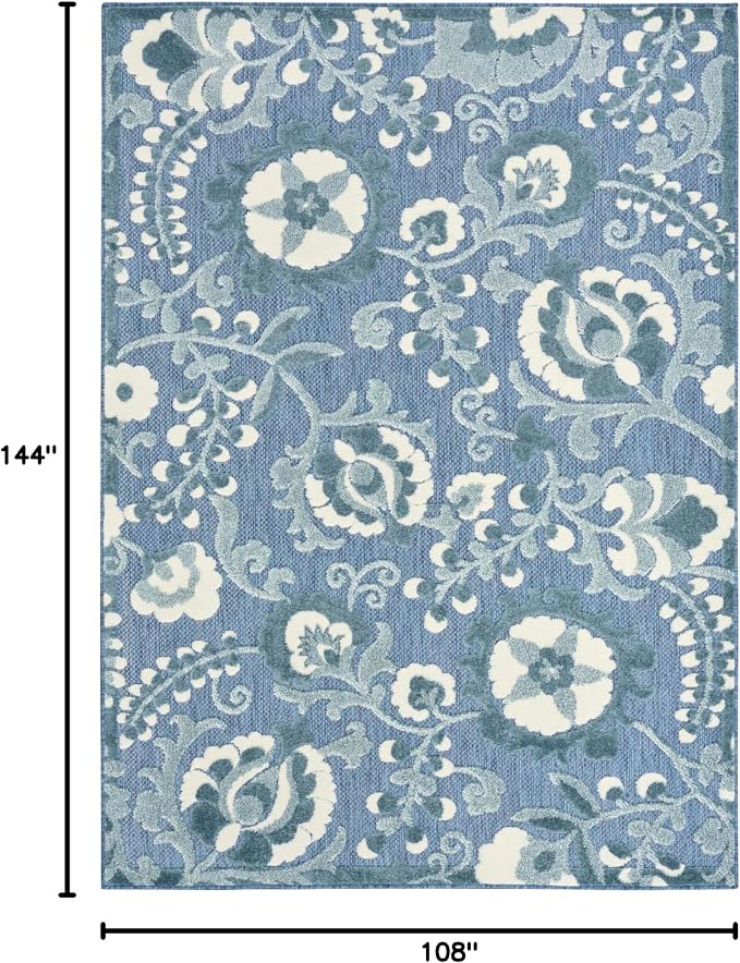 Nourison Home Aloha Blue 9' x 12' Area Rug - Easy Clean, Non Shedding, Bed Room, Living Room, Dining Room, Kitchen (9' x 12')
