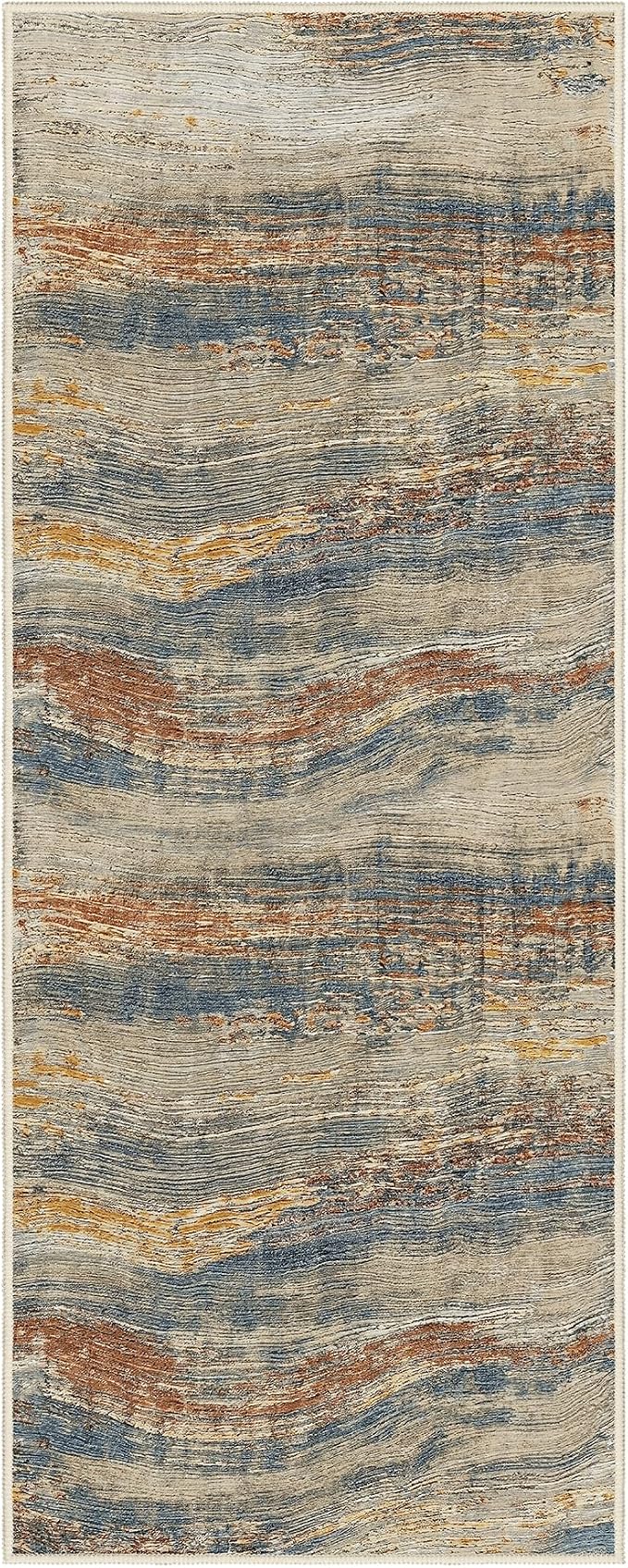 BEIMO 3x8 Non Slip Runner Rugs for Hallway, Wave Abstract Taupe Glod | Soft Machine Washable Modern Runners,Streaks Ocean Pattern Indoor Marble Brown Carpet for Kitchen Laundry Bedroom Bathroom