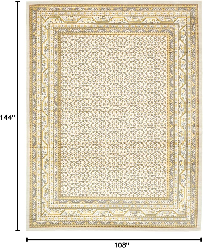 Unique Loom Williamsburg Collection Traditional Border with Dotted Center Area Rug, Rectangular 9' 0" x 12' 0", Beige/Yellow