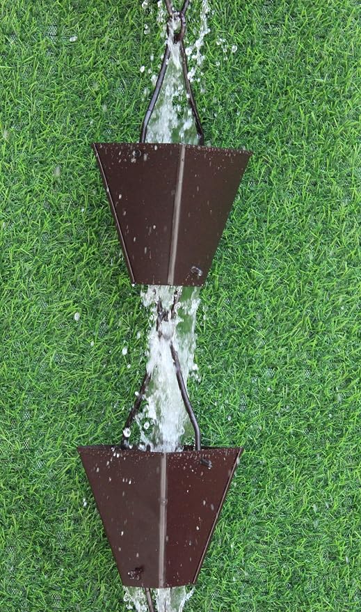KAM Home Bronze Tapered Square Cups Rain Chain with Installation Kit (Brown, 12)