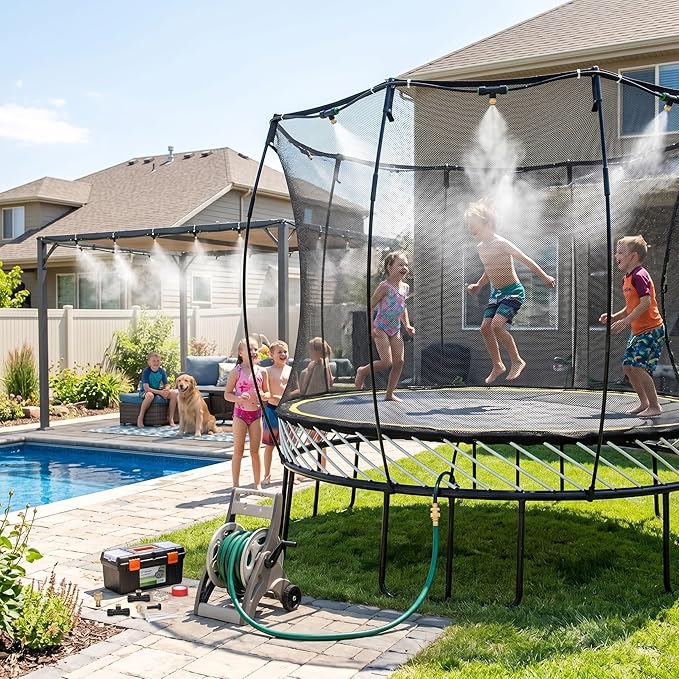 Misters for Outside Patio 63FT(19.2M)+21 Brass Mist Nozzles+a Brass Adapter(3/4") Detachable outdoor misting cooling system for Garden, waterpark, Greenhouse, Backyard, Fan, Umbrella, Deck, Canopy