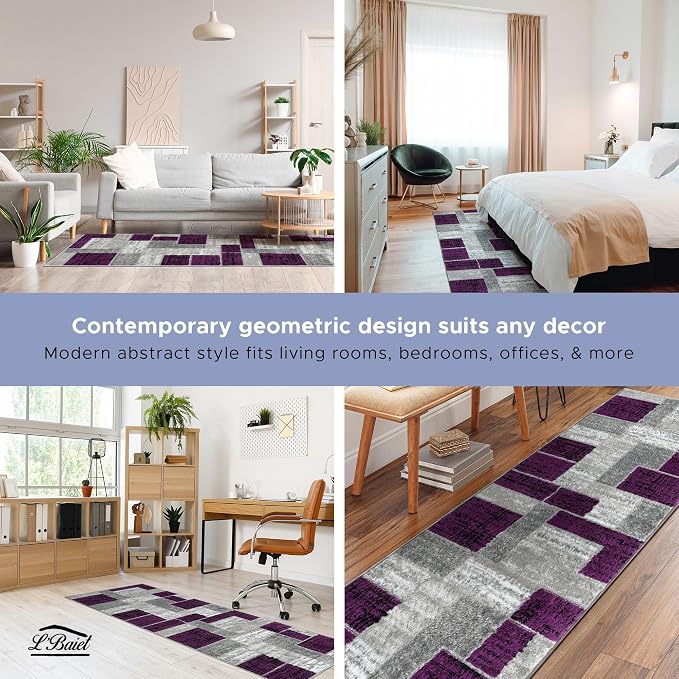 L'Baiet Verena Geometric Area Rug Purple Grey 5' x 7' Medium Area Rugs Carpet for Living Room, Bedroom, Dining Table, Office, Hallway, Foyer | Neutral Colorful Modern Abstract Home Decor