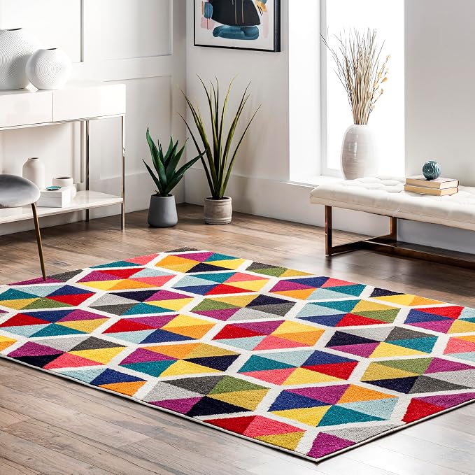 nuLOOM Maris Multicolor Geometric Power Loomed Area Rug, 10' x 14' | Nuloom Maris Geometric 10' x 14' Area Rug for Living Room Bedroom Dining Room, Multicolor